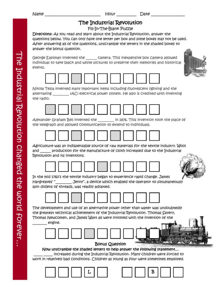 effects of the industrial revolution worksheet answer key