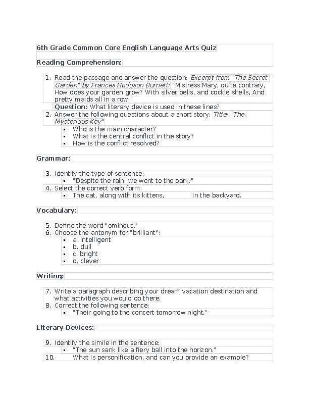 ela common core sample questions grade 7 answer key