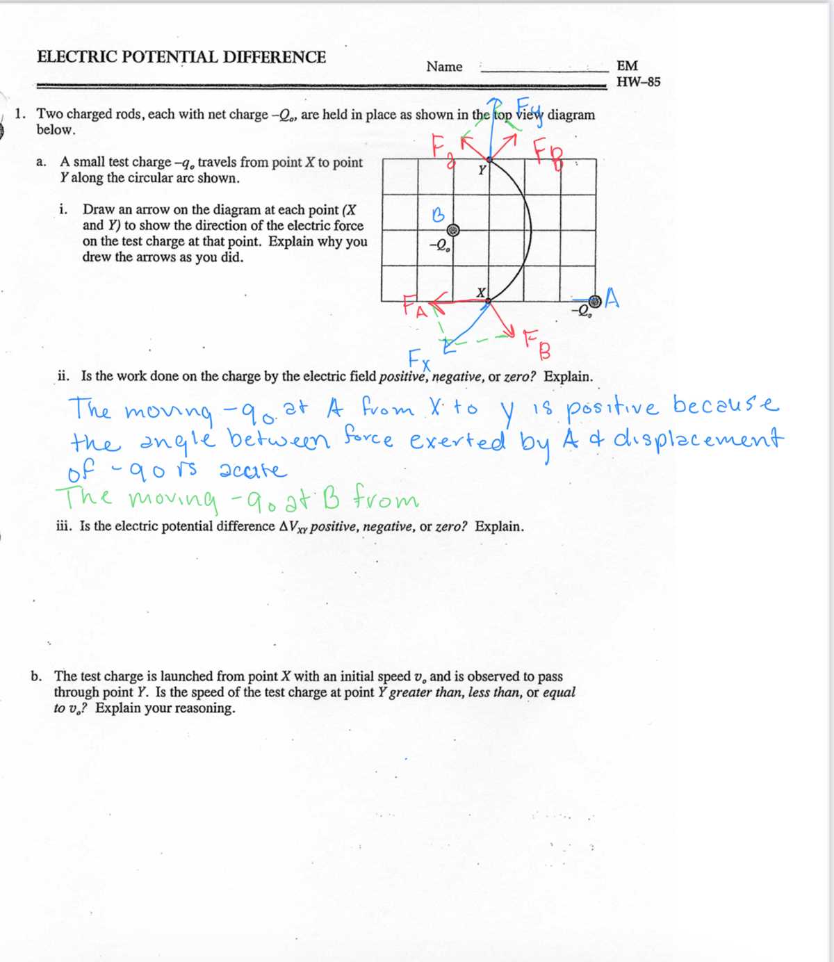 electric potential difference answer key