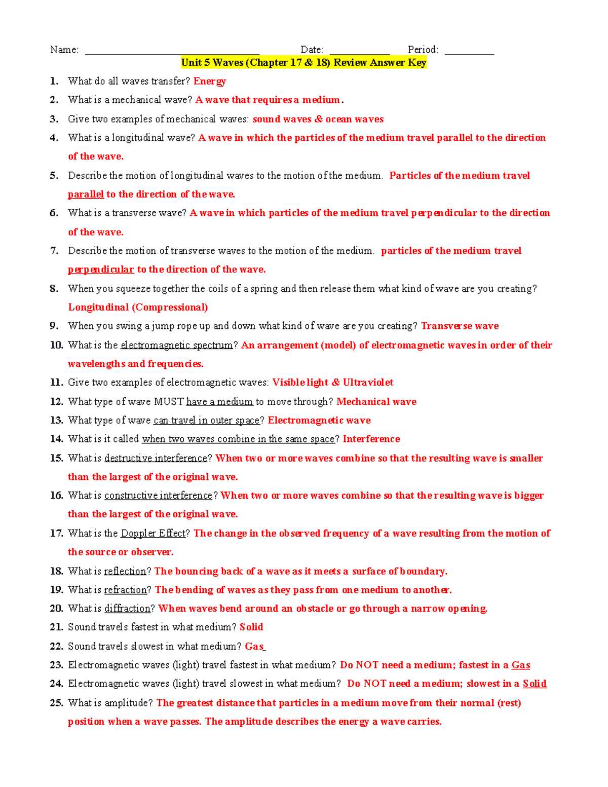 electromagnetic radiation study guide answer key
