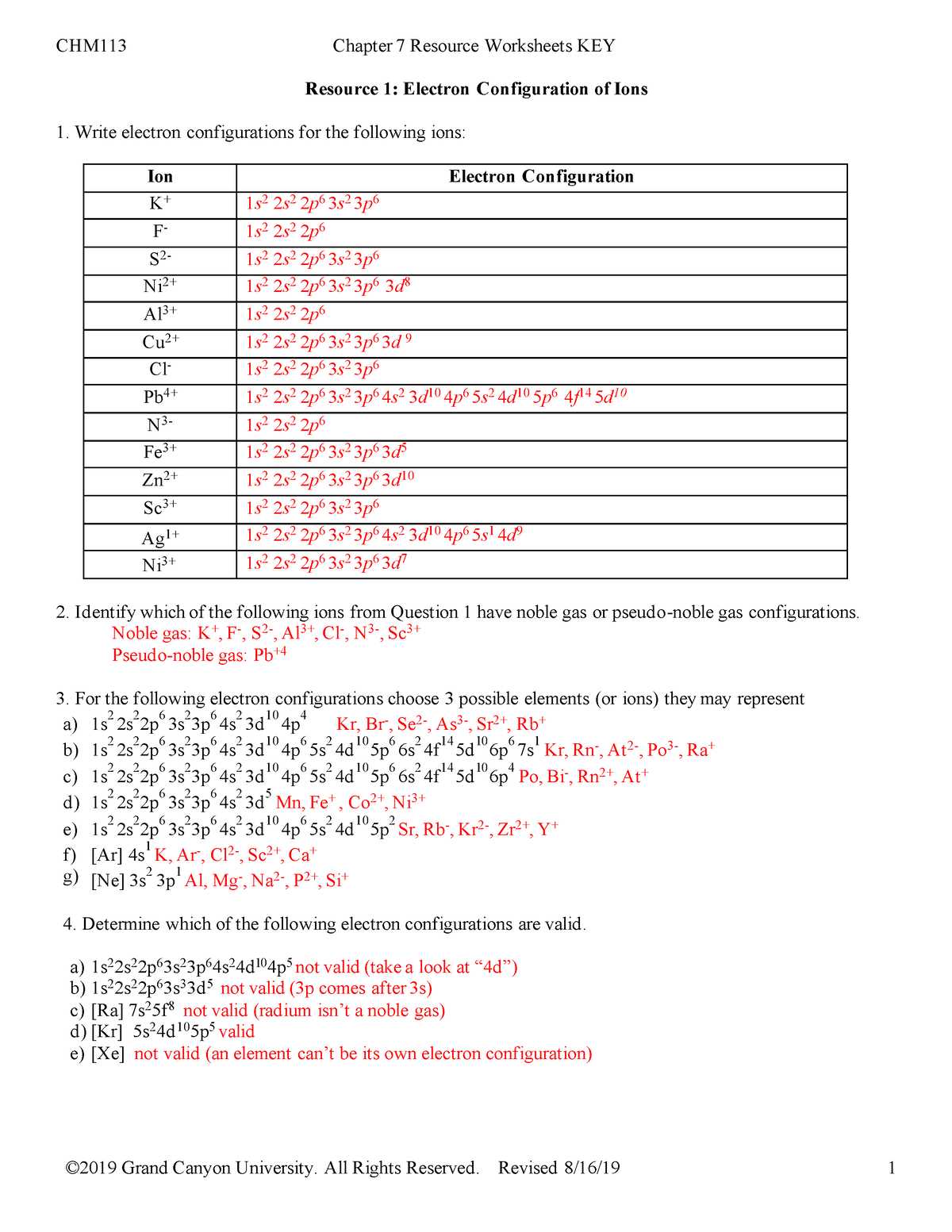 electron orbital activity answer key