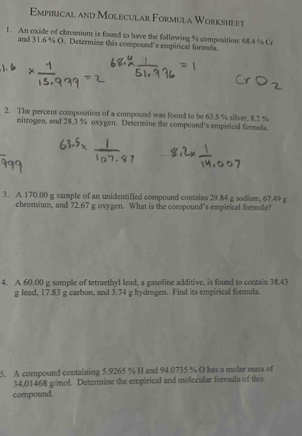 empirical and molecular formula worksheet with answer key
