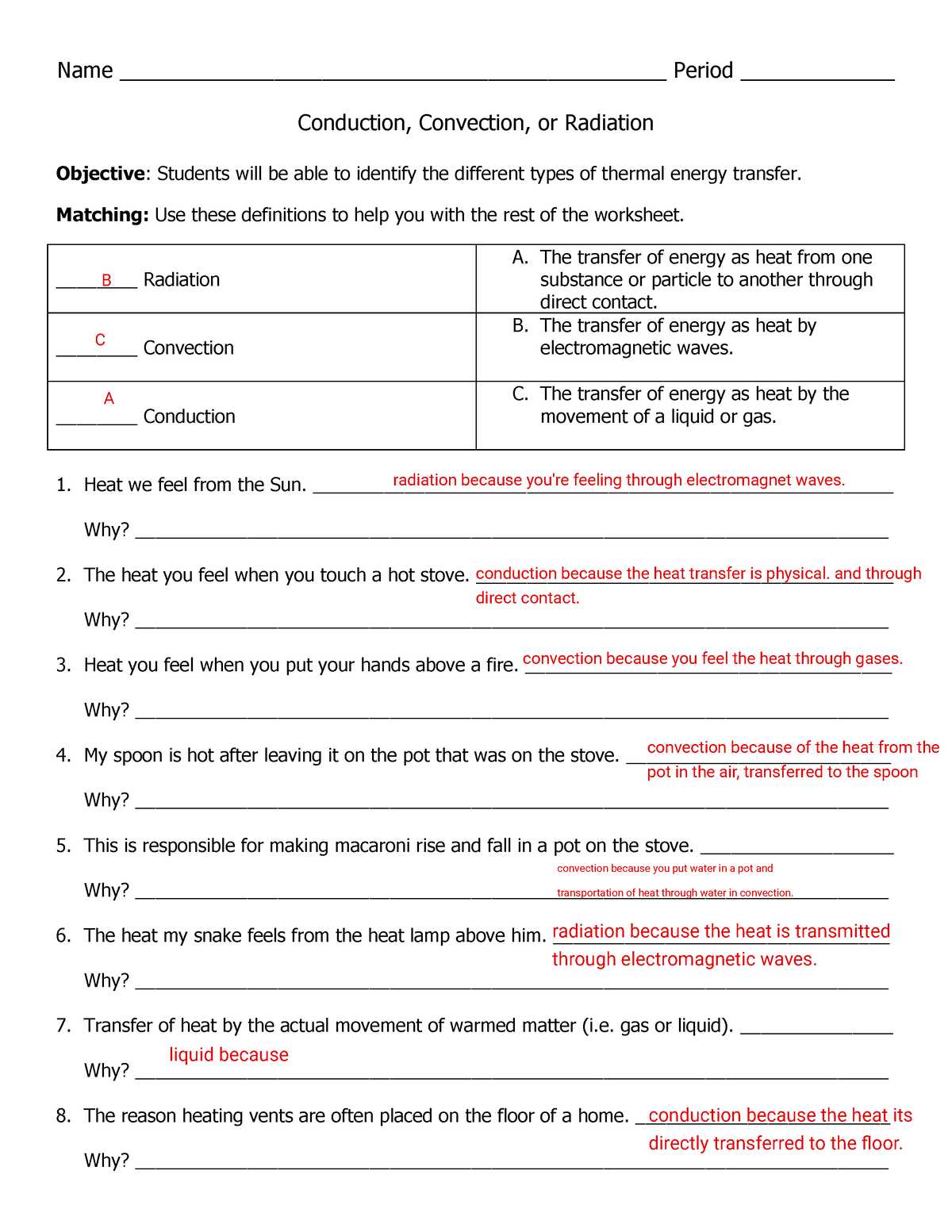 energy worksheet 2 conduction convection radiation answer key