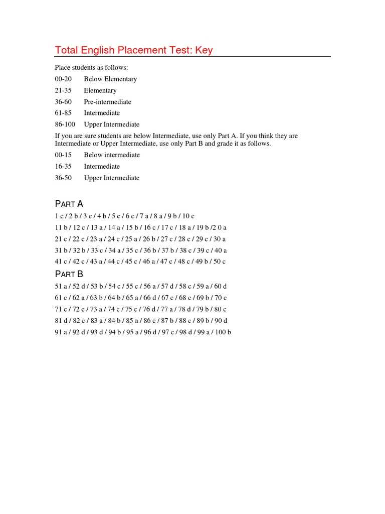 english discoveries placement test answer key