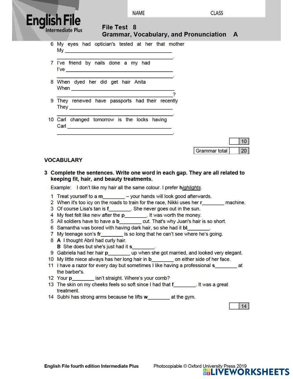 english file intermediate test 8 answer key