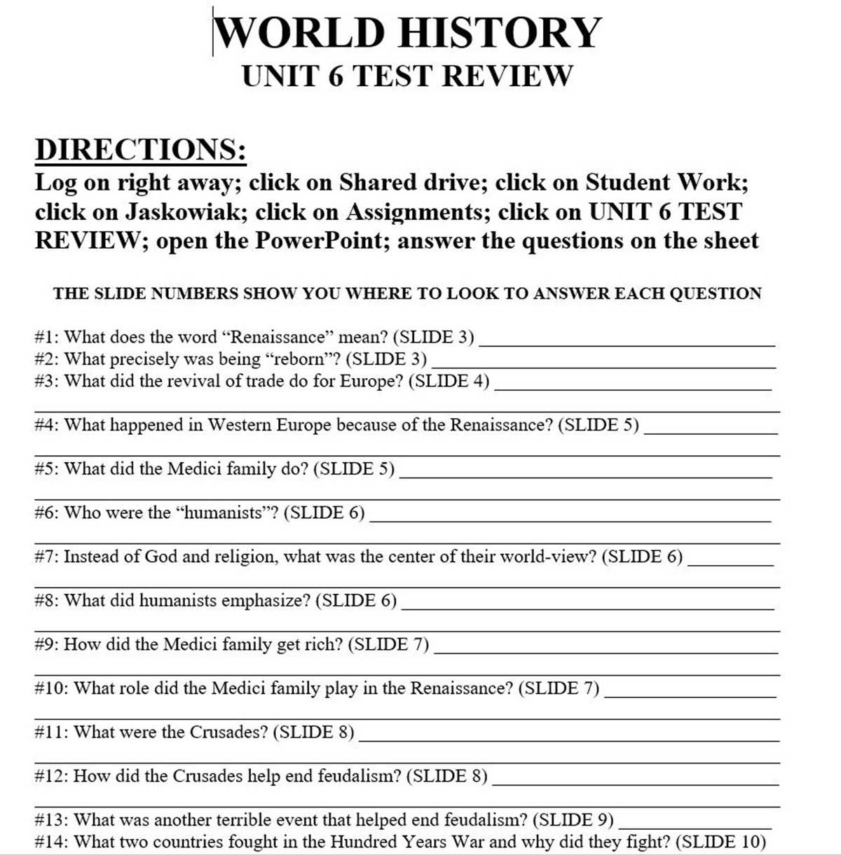 europe test review answer key