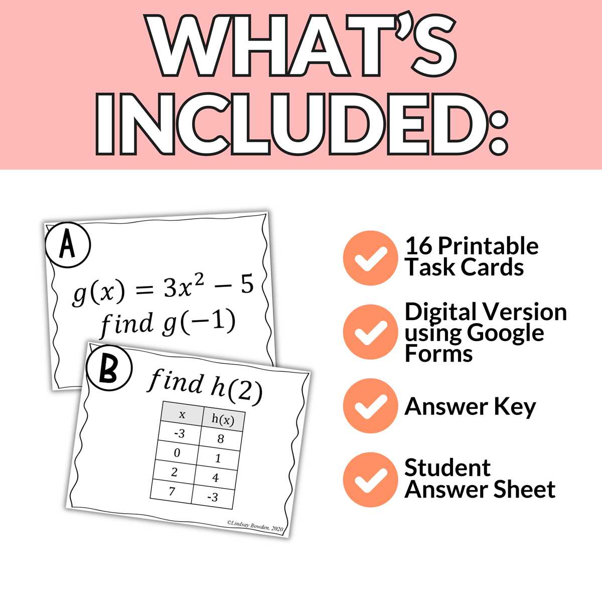 evaluating functions task cards answer key