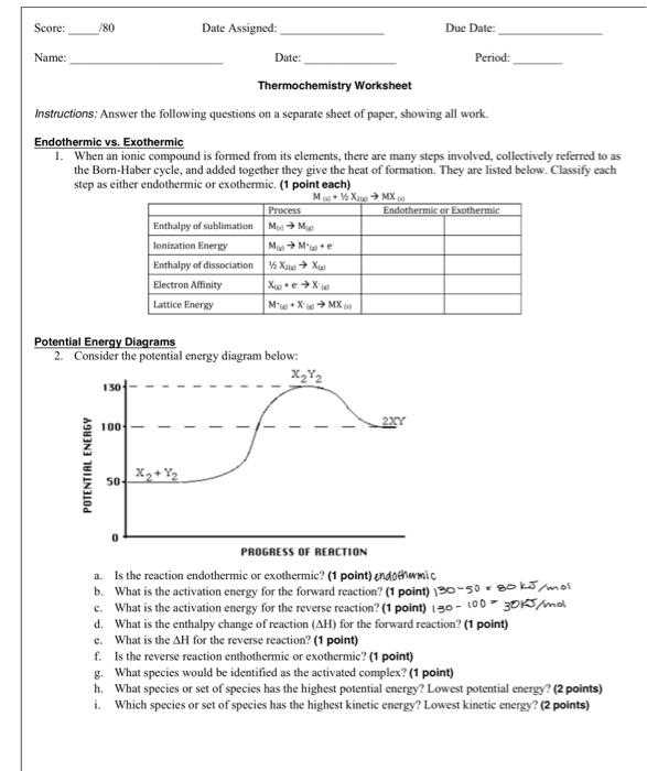 exothermic vs endothermic worksheet answers key