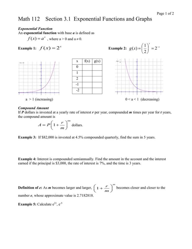 exponential function practice answer key