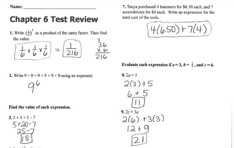 facts about math review 6 answer key