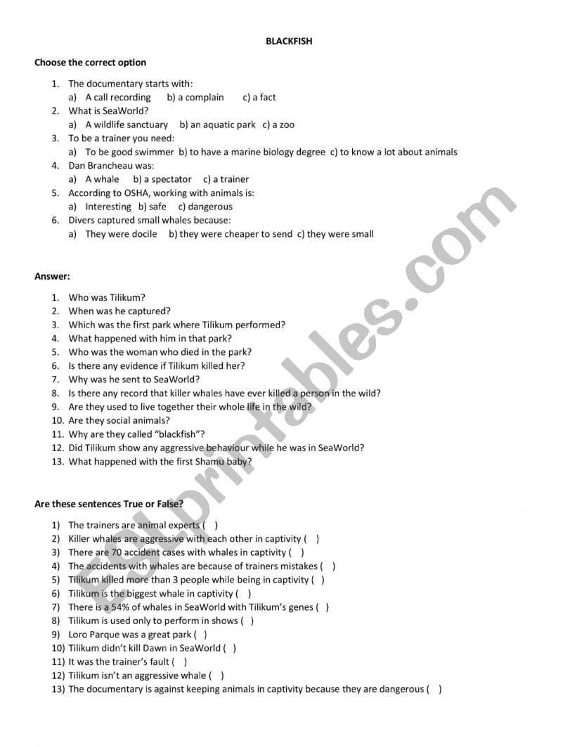 film study worksheet for blackfish answer key