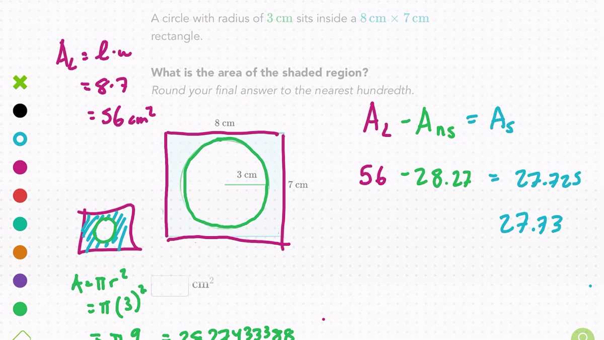 find the area of the shaded region answer key
