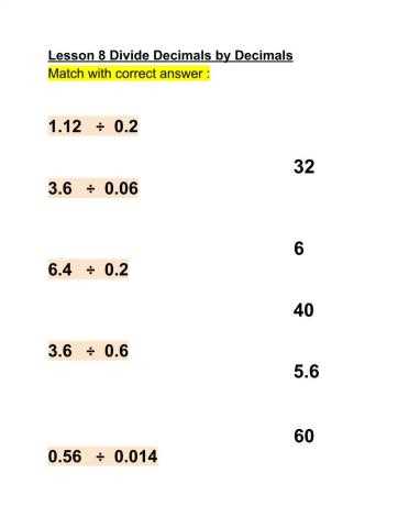 florida math divide decimals by decimals lesson 8 answer key