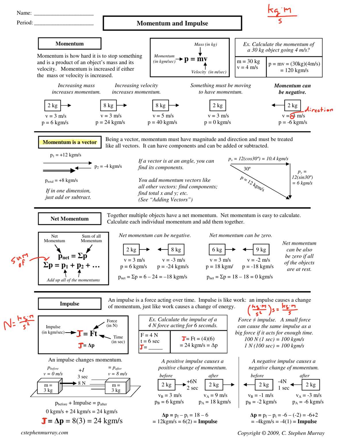 force and momentum problems worksheet answers key