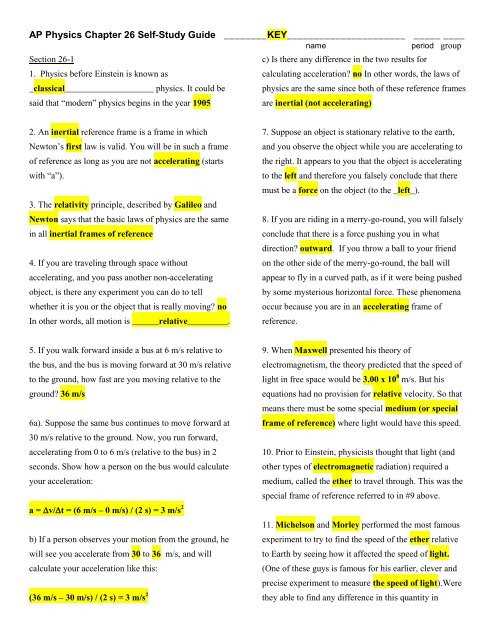 force and motion study guide answer key