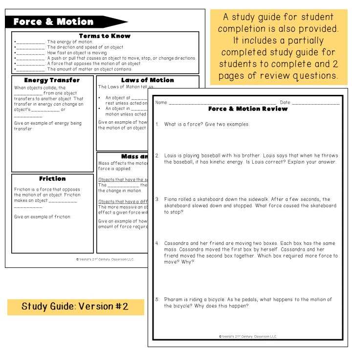 forces and motion study guide answer key