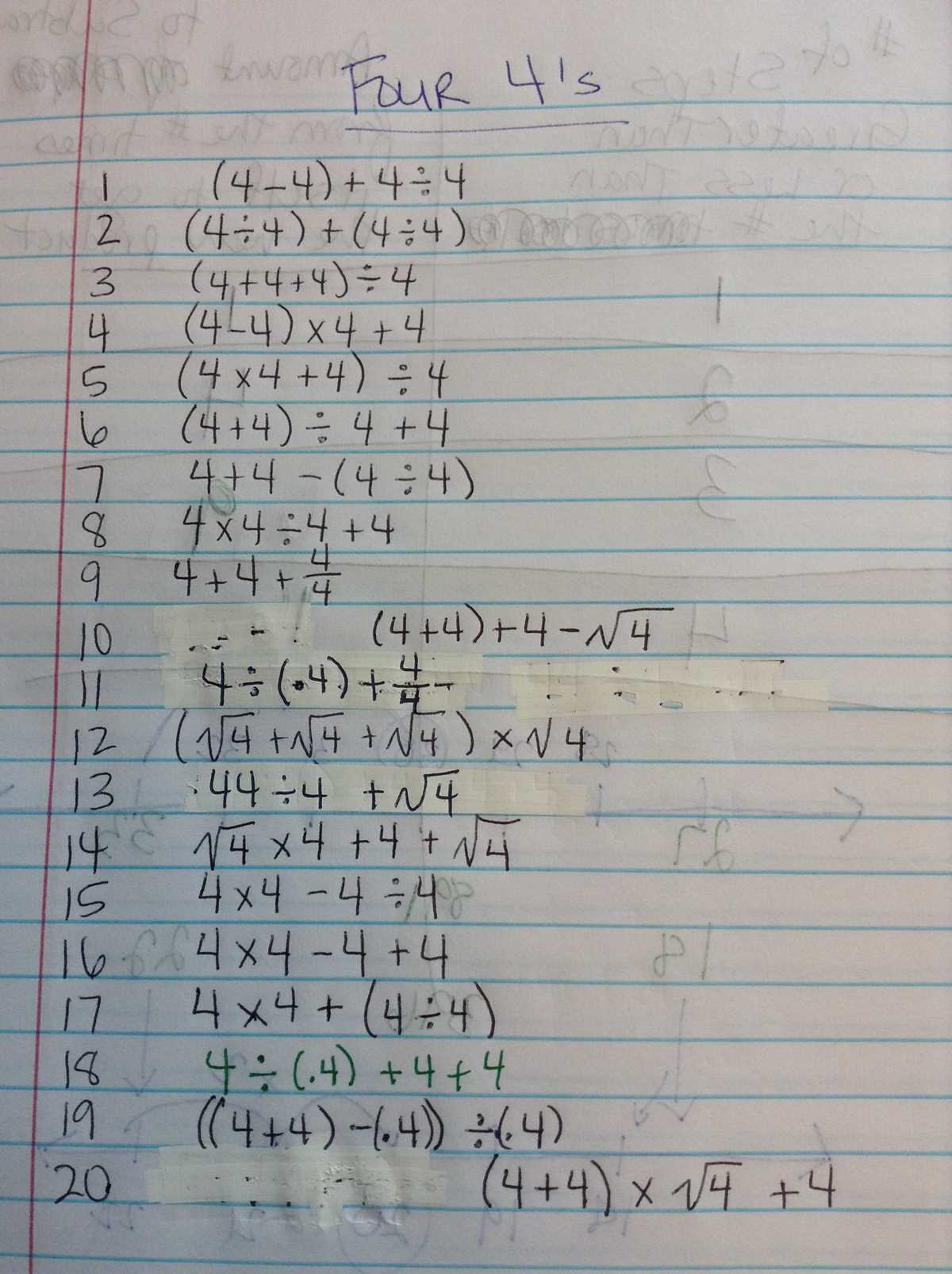 four 4s activity answer key