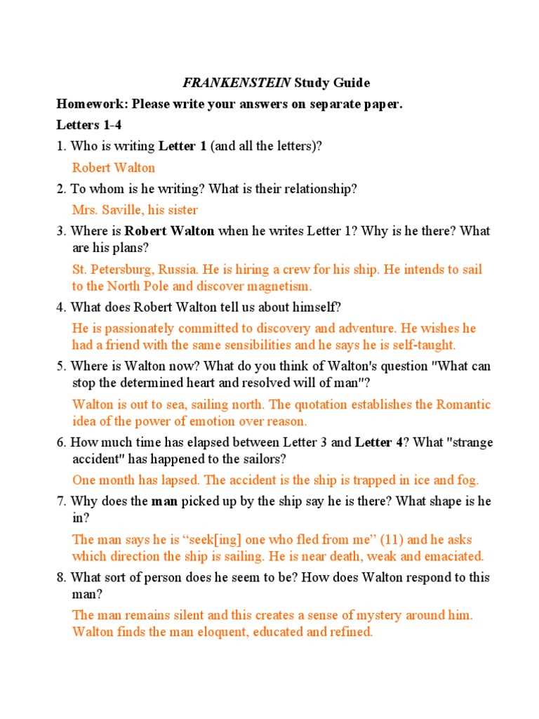 frankenstein literature guide answer key