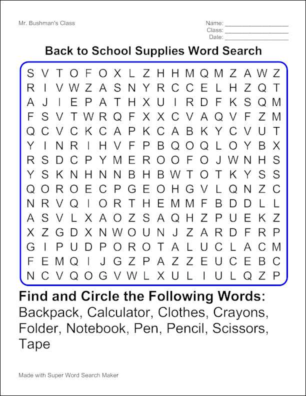 free word search generator with answer key
