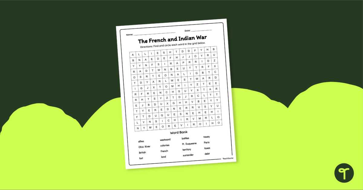 french and indian war word search answers key