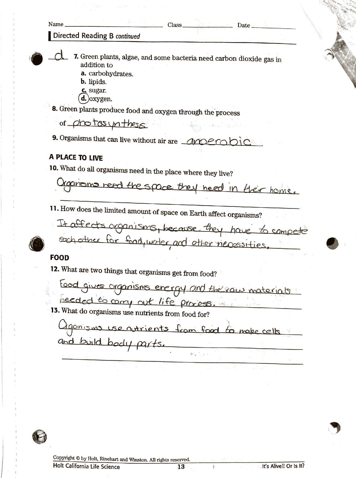 from at loafing holt answer key