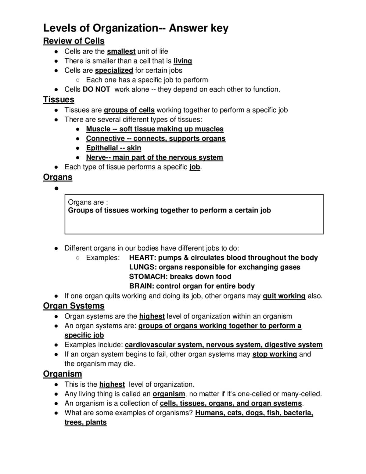 from cell to organism answer key