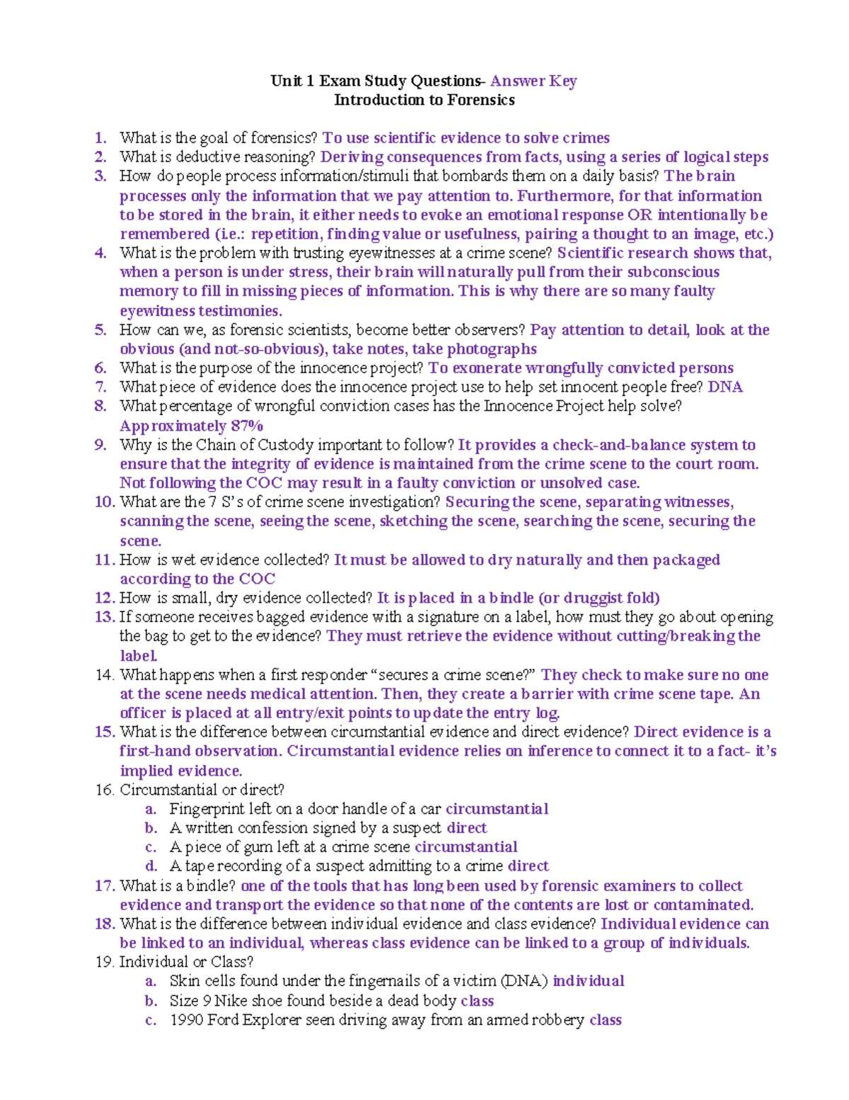 fundamentals of forensic science test your knowledge answer key