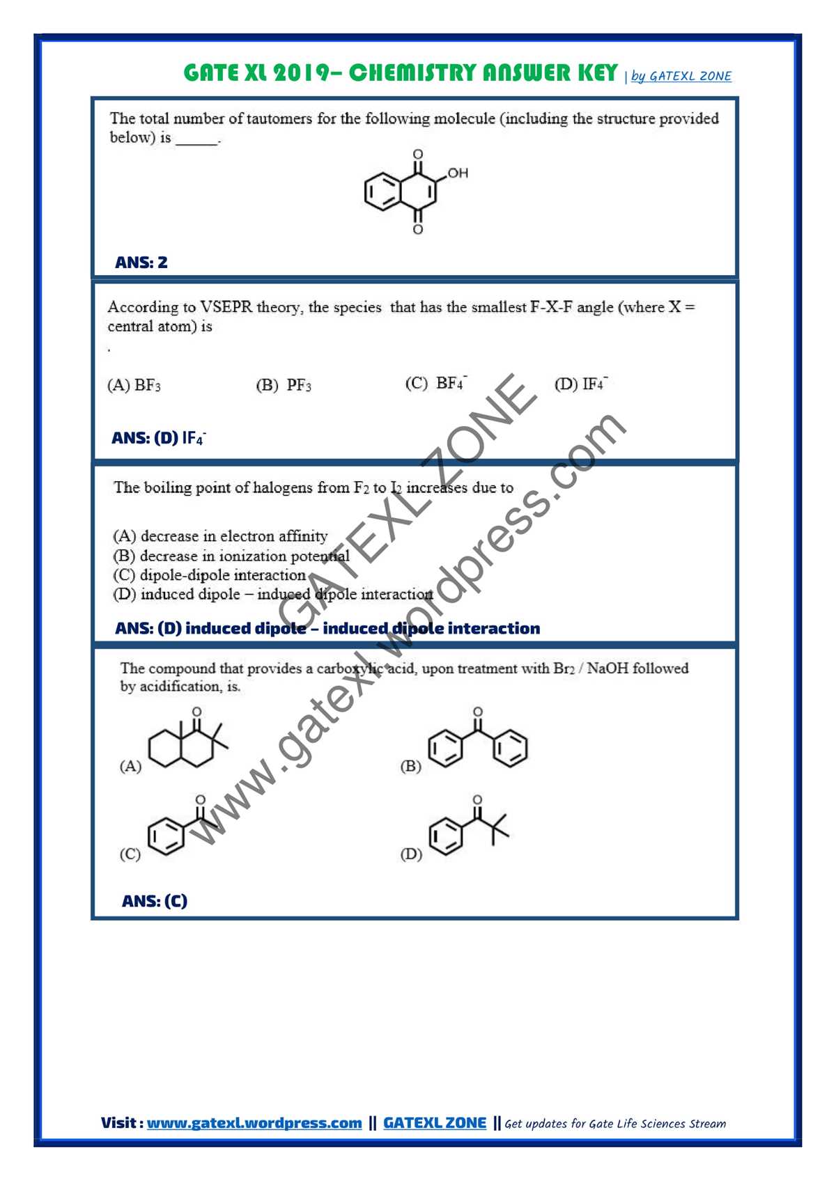 gate 2008 chemistry paper answer key