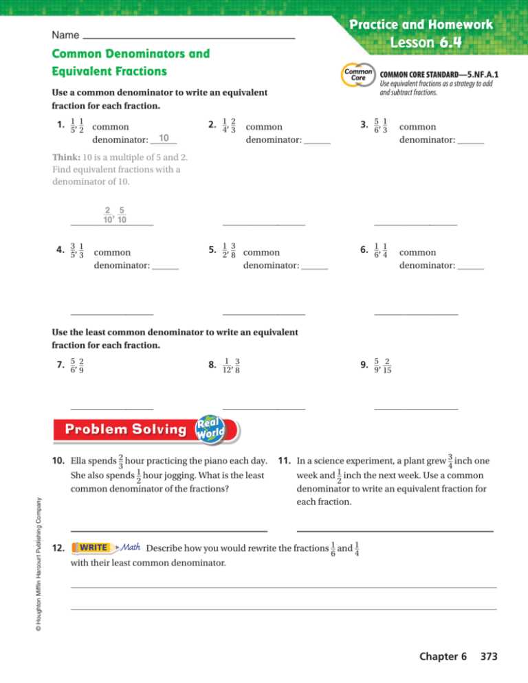 generate equivalent fractions lesson 6.2 answers 4th grade answer key