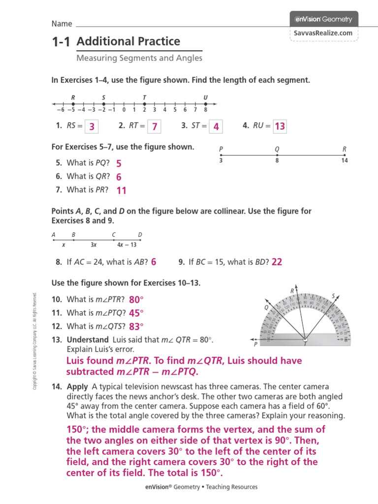 geometry 1 2 practice measuring segments answer key