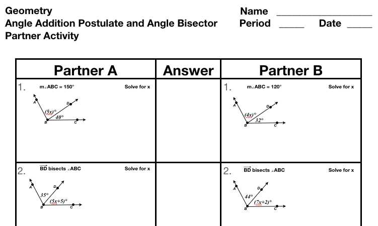 geometry angle addition postulate worksheet answer key