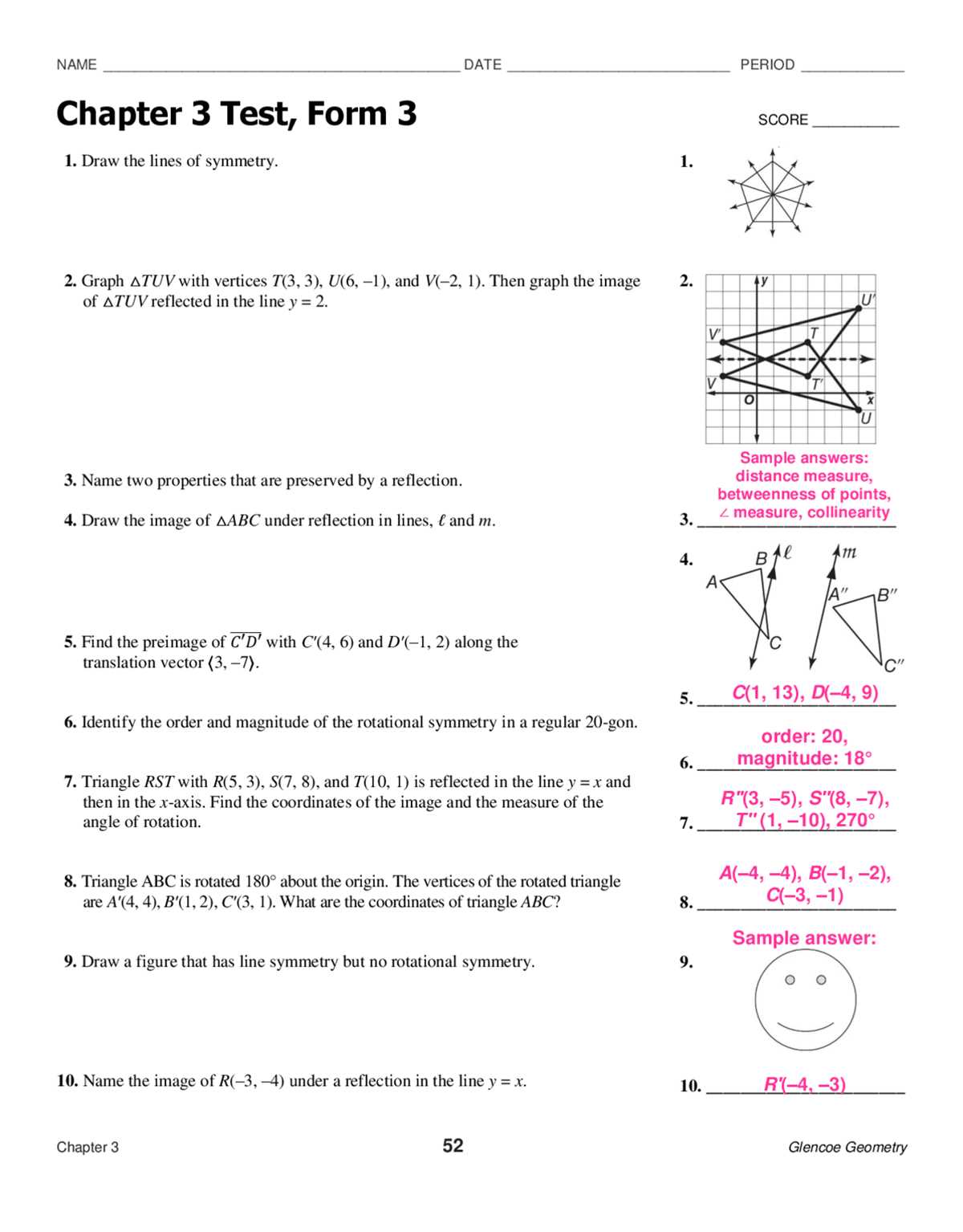geometry chapter 4 test form a answer key