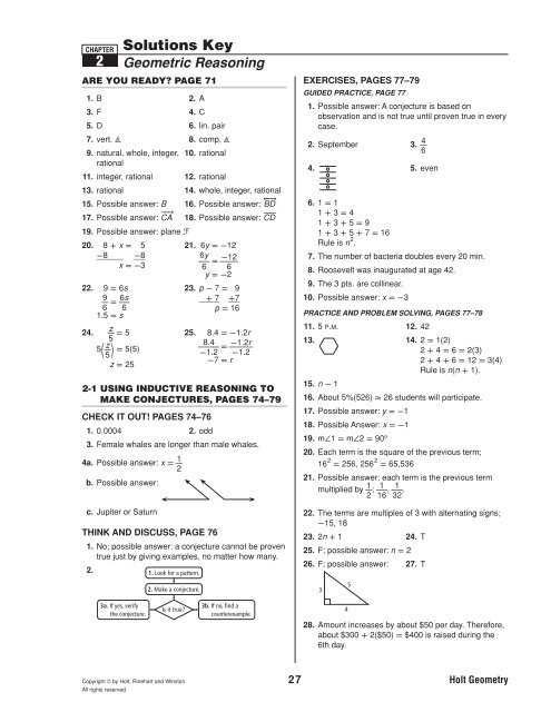 geometry for enjoyment and challenge new edition answer key