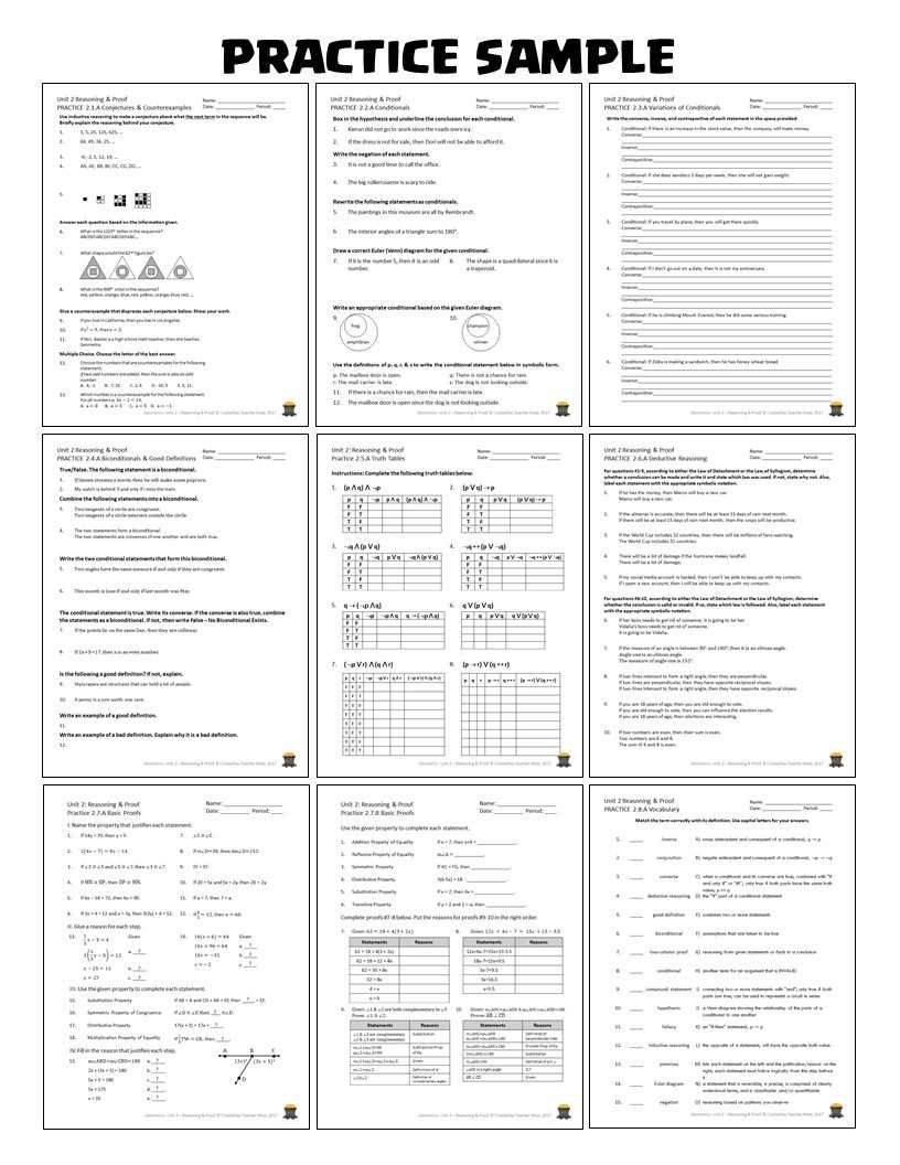 geometry worksheet introduction to proof answer key