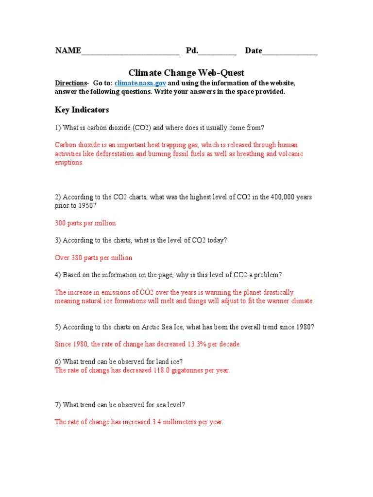 global warming webquest answer key