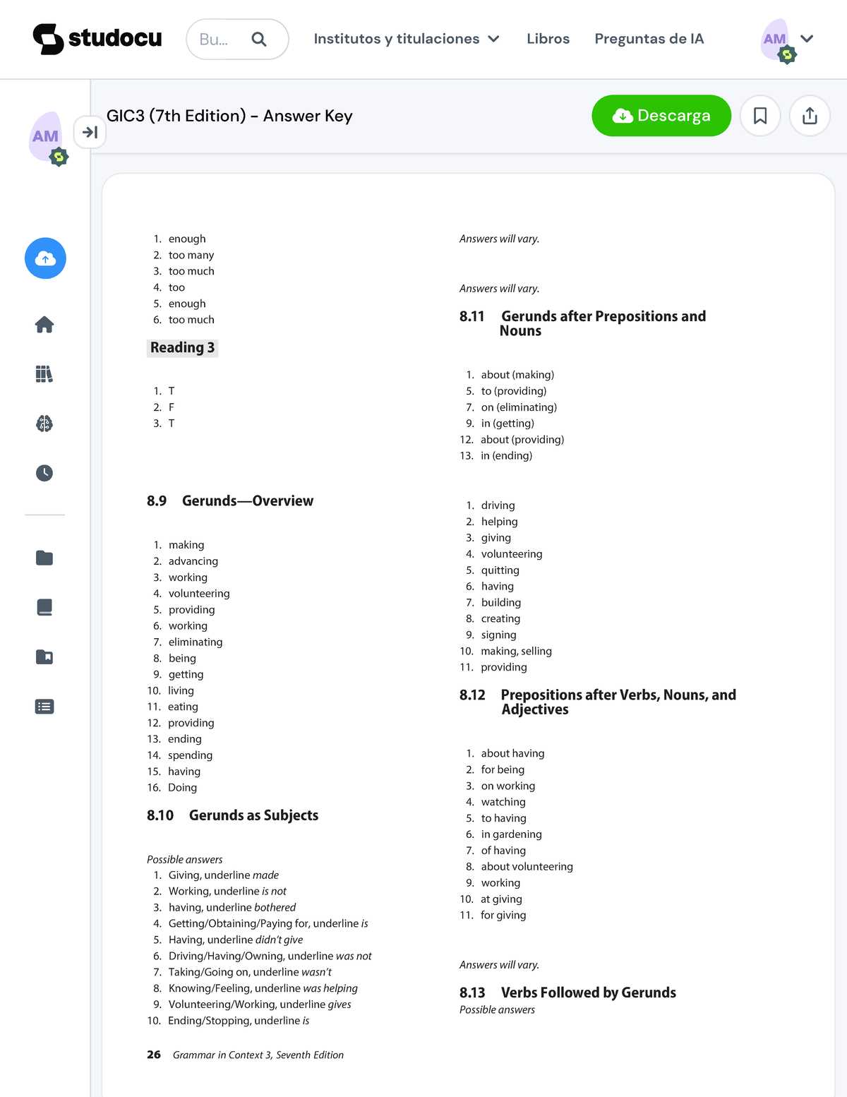 grammar in context 3 fifth edition answer key