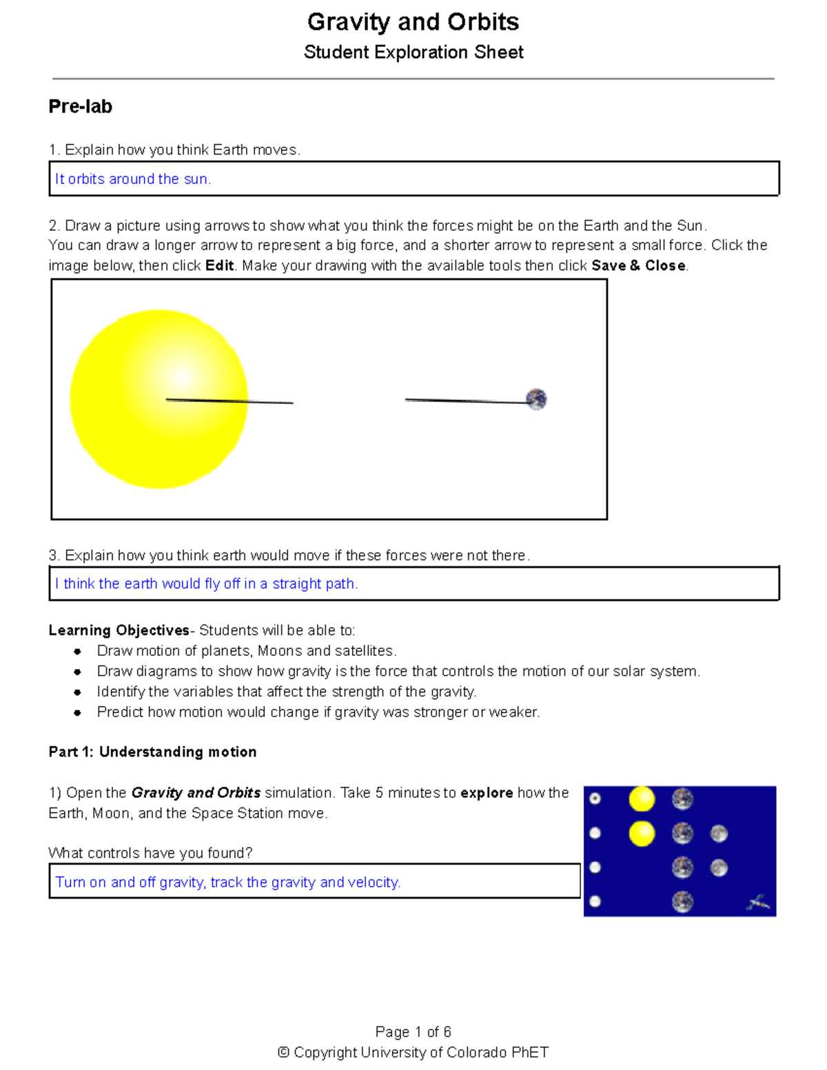 gravity and orbits lab answer key