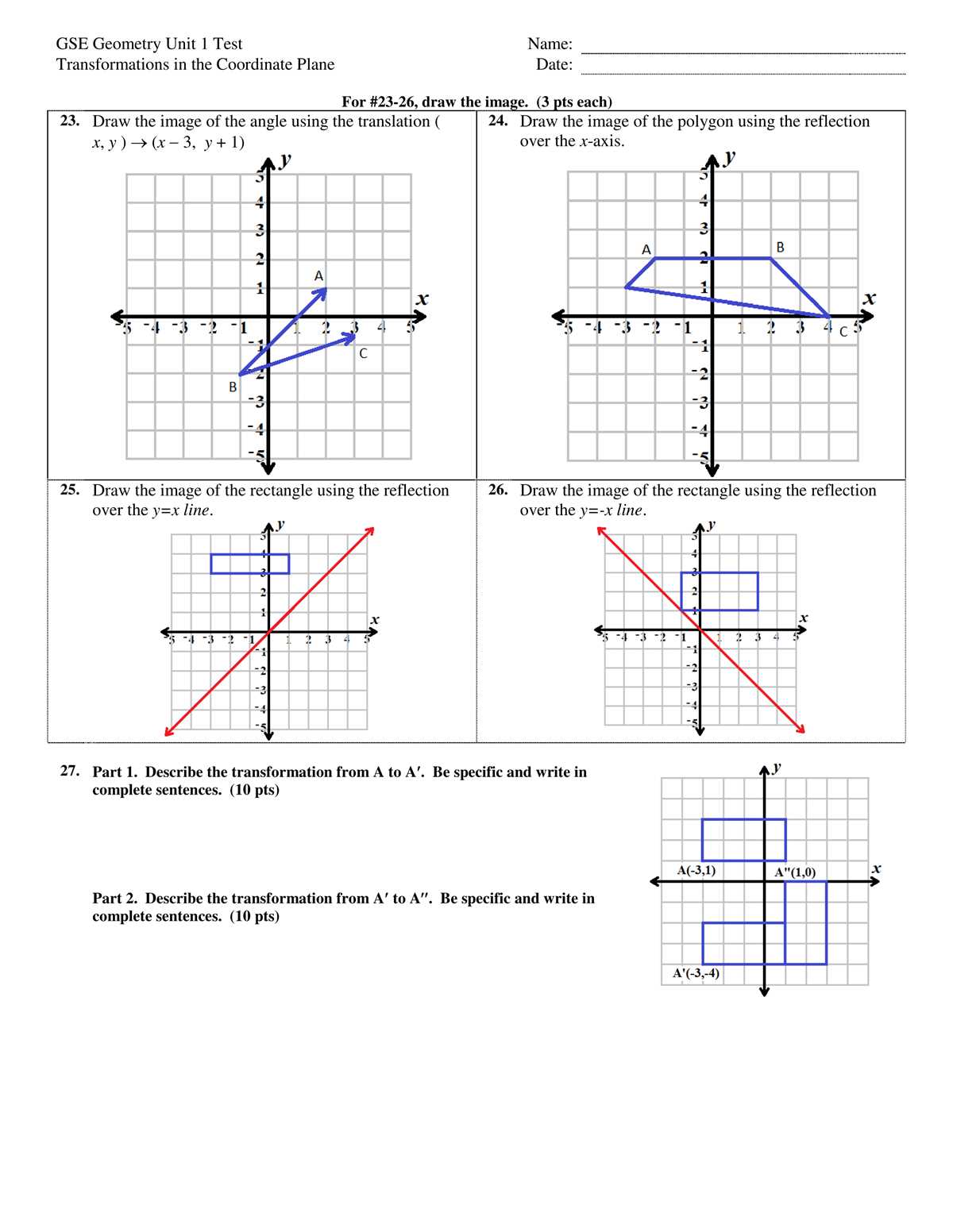 gse geometry unit 1 transformations 1.7 practice answer key