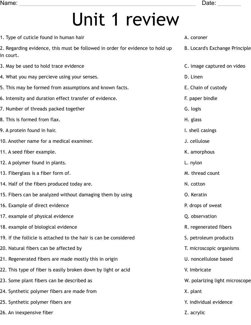 hair and fiber evidence answer key