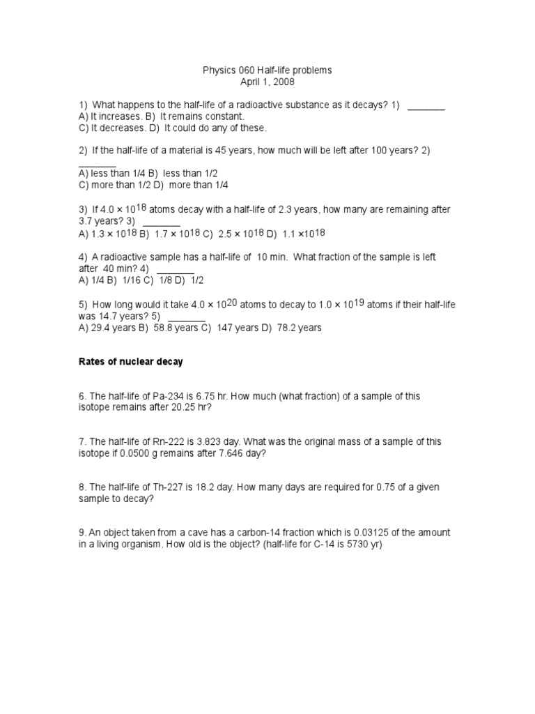 half life practice answer key