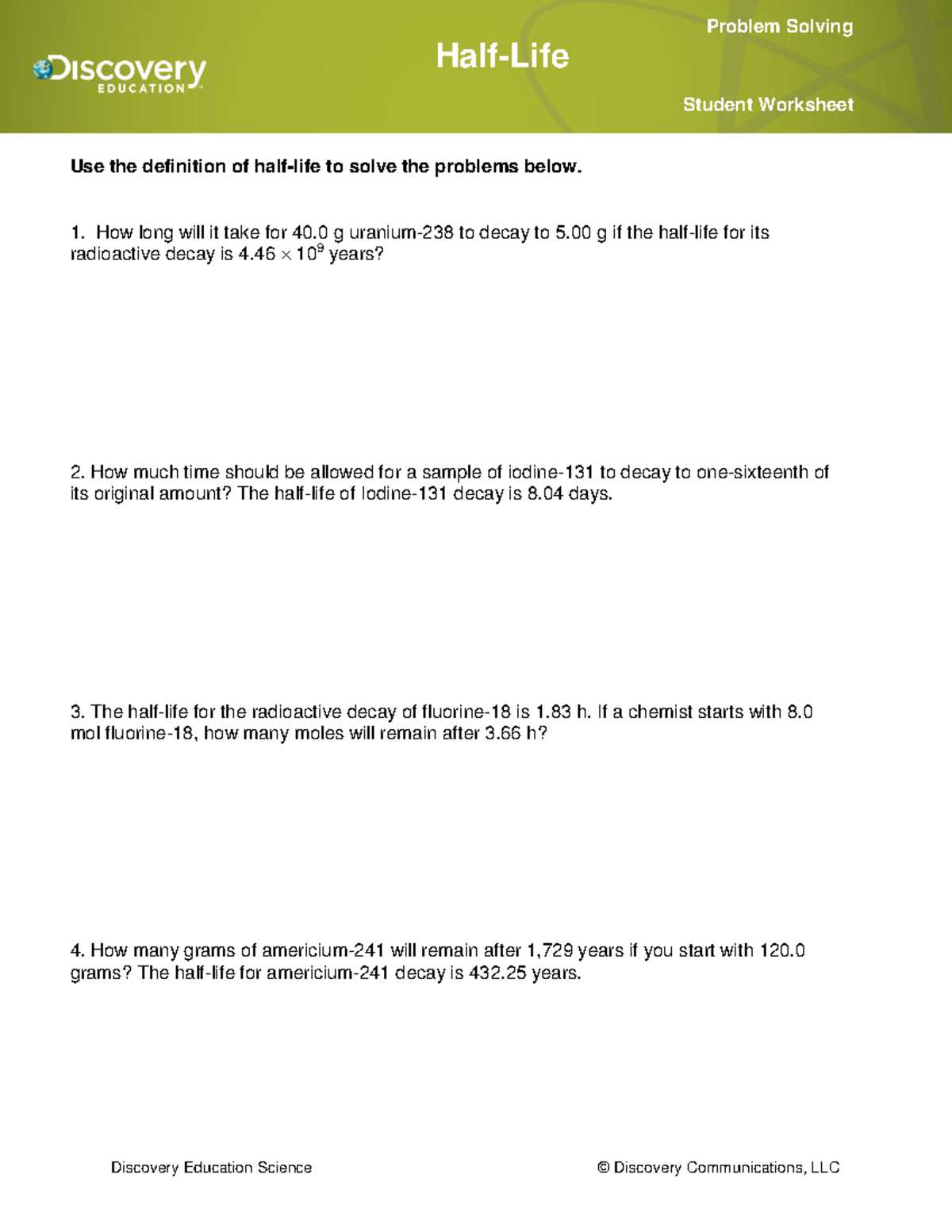 half life practice worksheet with answer key half life practice worksheet with answer key