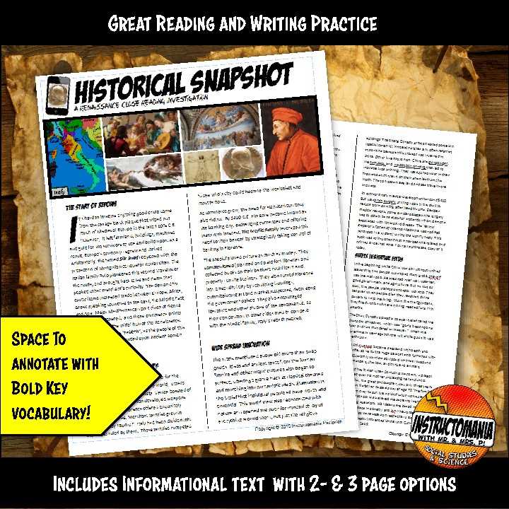 historical snapshot worksheet answers key renaissance