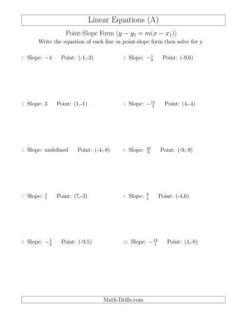 homework 7 point slope form answer key