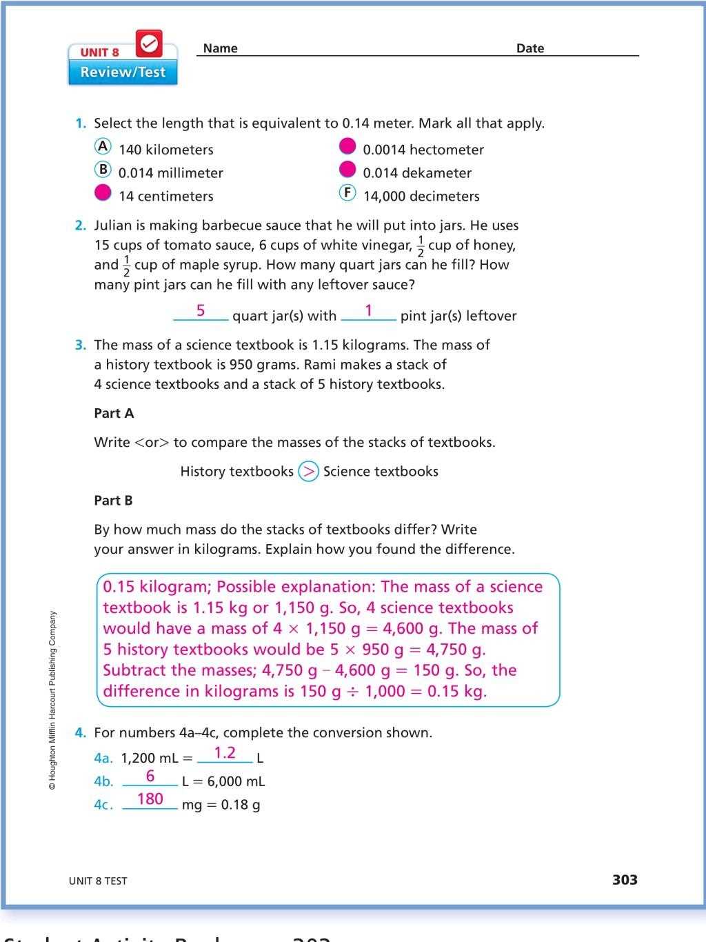 houghton mifflin 5th grade science answer key