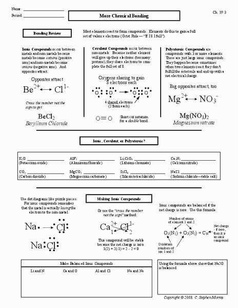 identifying chemical bonds answer key
