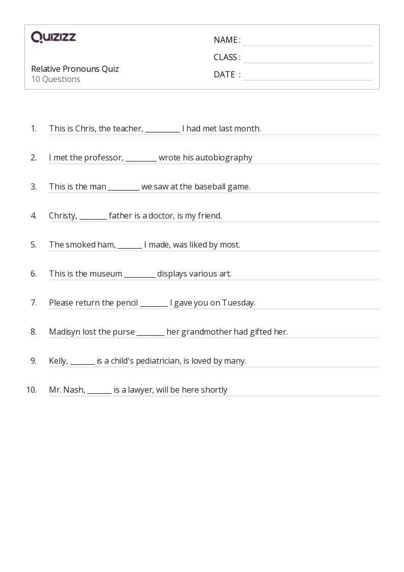 identifying correct relative pronoun worksheet with answer key 4th grade