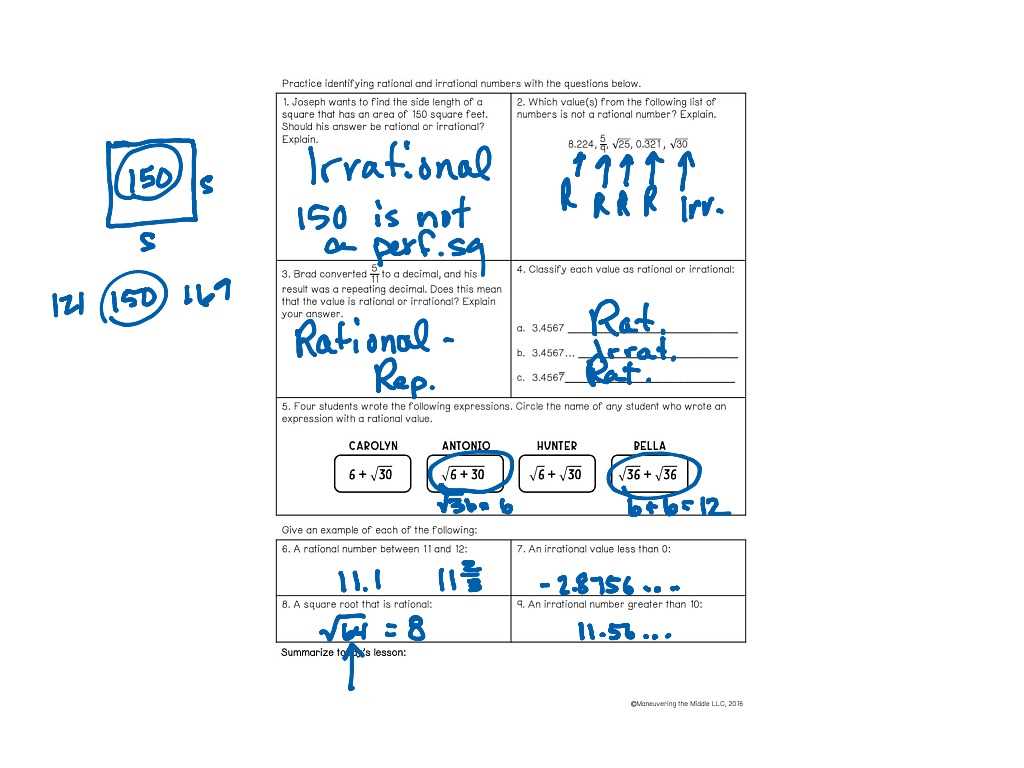 identifying rational and irrational numbers answer key