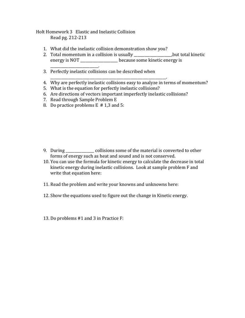 inelastic collision answer key