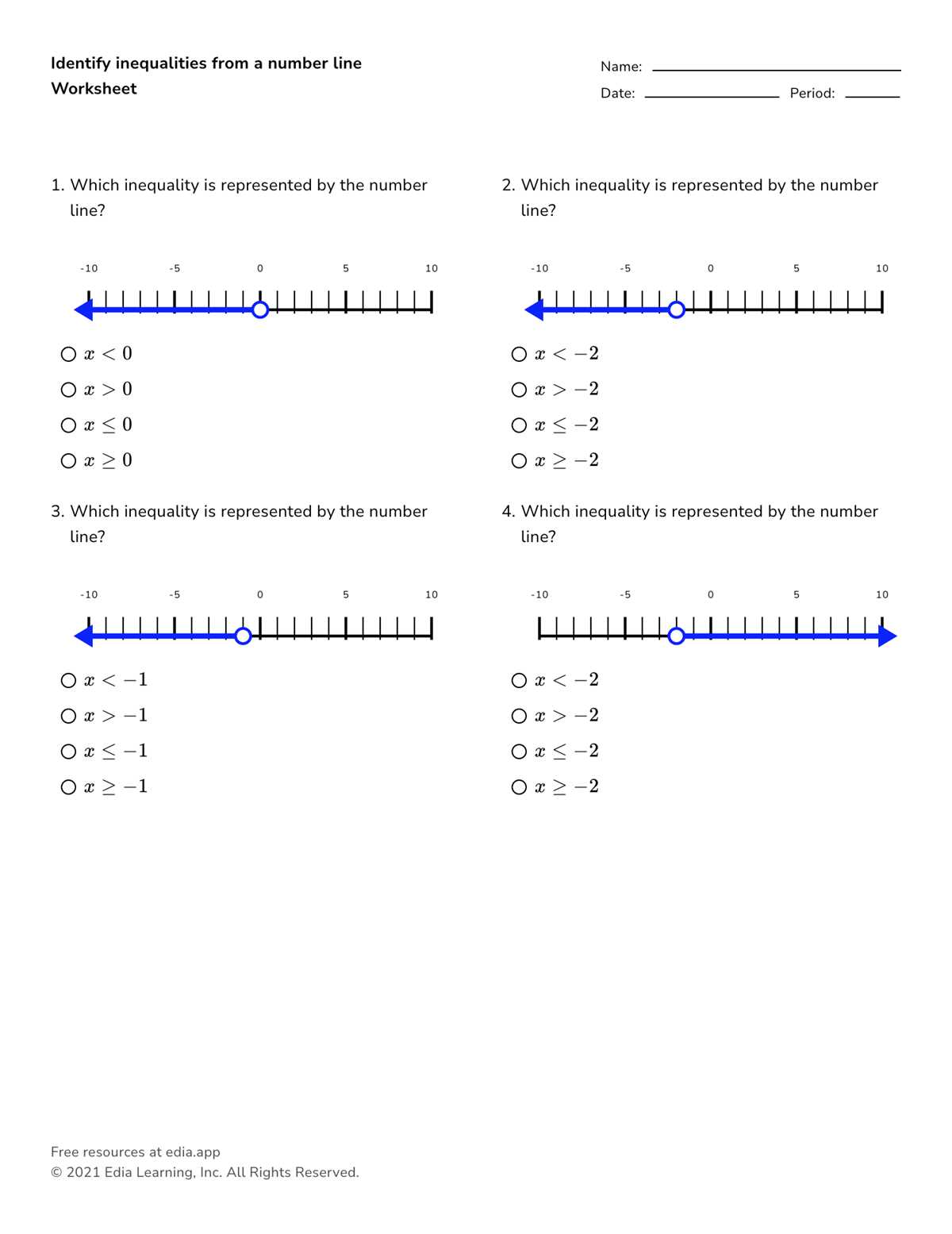 inequalities answer key