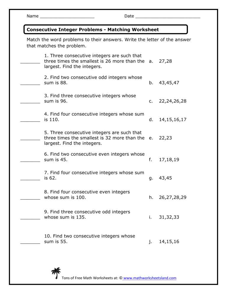 integer word problems answer key